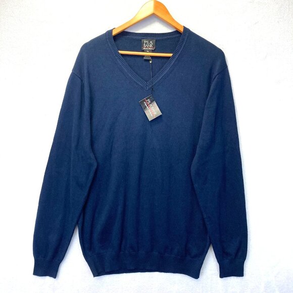 NWT Jos. A. Bank Signature Pima Cotton Sweater Mens 2XL Navy Blue V-Neck XXL - Picture 1 of 11